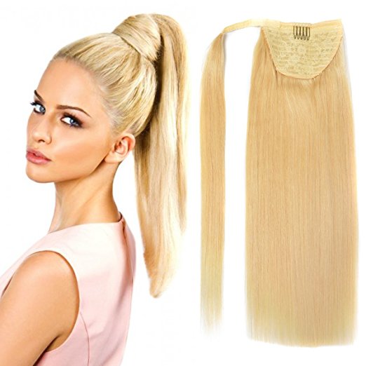 #613 blonde color ponytail extension wraps around 100% real human hair,drawstring ponytails for natural hair