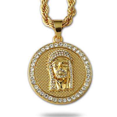 Hot Selling 24K Gold Plated Jesus face head Round Crystal Pendant Necklace Hip hop Rap Golden Rock Pendant Cuban Chain Necklace Men Jewelry
Hot Selling 24K Gold Plated Jesus face head Round Crystal Pendant Necklace Hip hop Rap Golden Rock Pendant Cuban Chain Necklace Men Jewelry