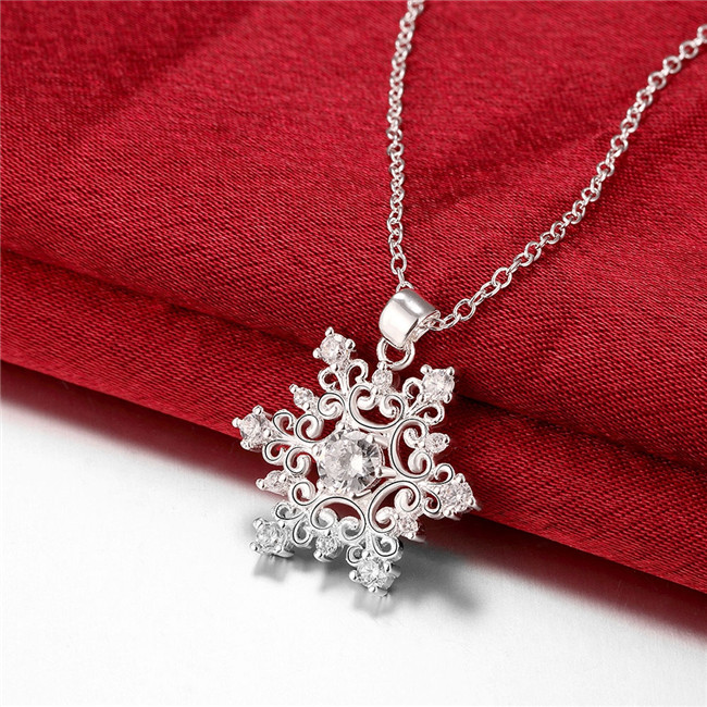 High grade women's snowflake shape Pendant Necklace white gemstone sterling silver plate necklace STSN771,new fashion 925 silver necklace