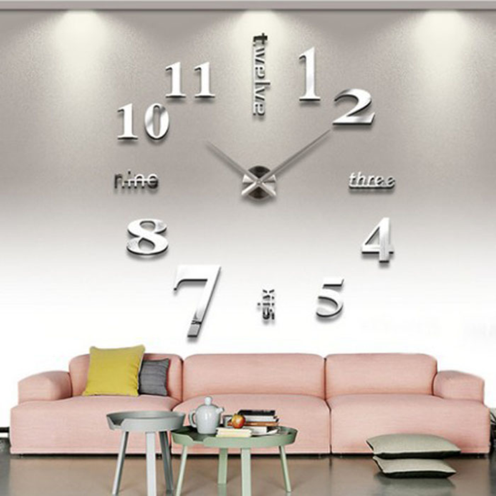 Wholesale- Happy home Living Room Bedroom Home Docerate Wall Clock Modern DIY Large Wall Clock 3D Mirror Surface Sticker Home Office Decor