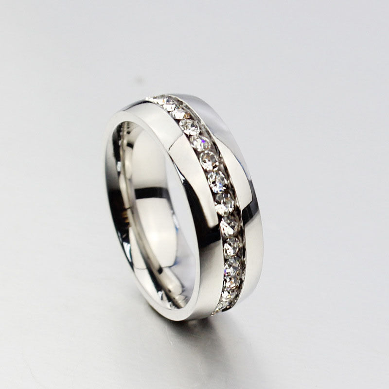 30pcs Silver Comfort Fit Rhinestone Zircon Stainless Steel Wedding Rings Full circle with CZ Wholesale Jewelry lots