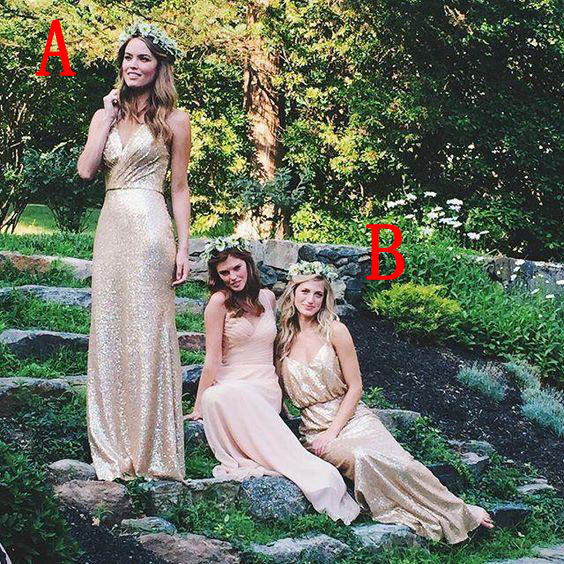 New Popular 2016 Light Champagne Sequined Sheath Bridesmaid Dresses Long Cheap Spaghetti For Bohemian Garden Wedding Guest Dress EN80912