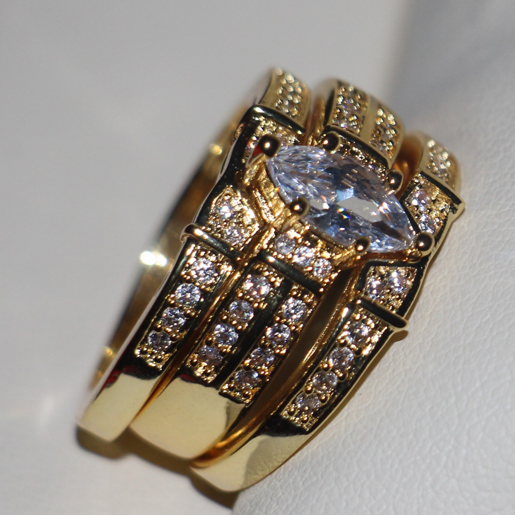 Victoria Wieck Vintage Jewelry Pear Cut Women Fashion Ring 925 Sterling Silver Yellow Gold Plated CZ Diamond 3in1 Wedding Bridal Size 5-11