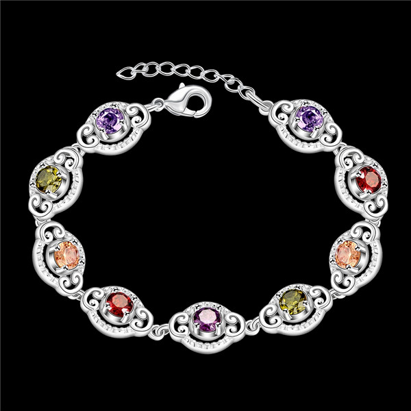 Hot sale christmas gift 925 silver Color stone bracelets DFMCH427,new fashion sterling silver plate Chain link gemstone bracelets high grade