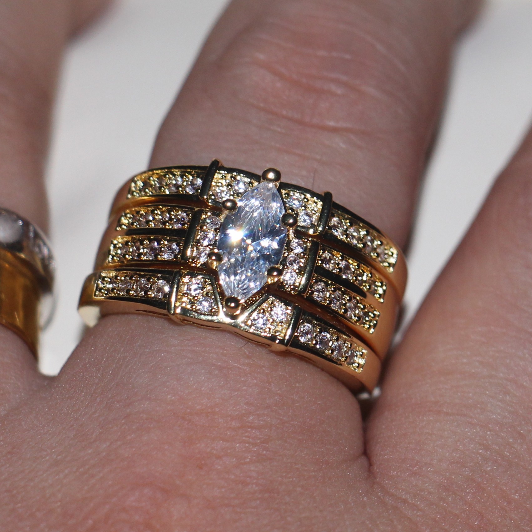 Victoria Wieck Vintage Jewelry Pear Cut Women Fashion Ring 925 Sterling Silver Yellow Gold Plated CZ Diamond 3in1 Wedding Bridal Size 5-11