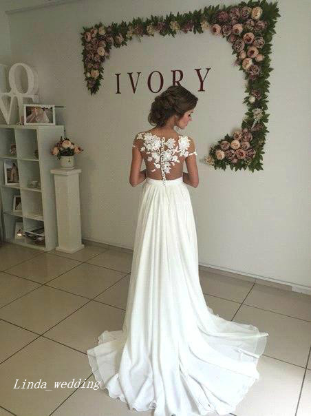 Elegant White Boho Wedding Dresses High Quality Chiffon Applique Long Slit Summer Beach Bohemian Women Wear Bridal Party Gowns Plus Size