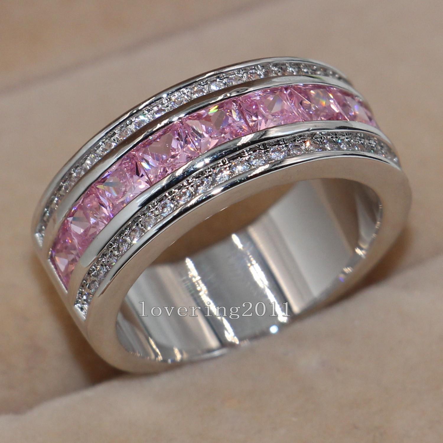 Princess CUT Luxury Nice Pink Sapphire Diamonique 10KT White Gold Filled Women Simulated Diamond Wedding Engagement pandora Ring gift Sz5-11