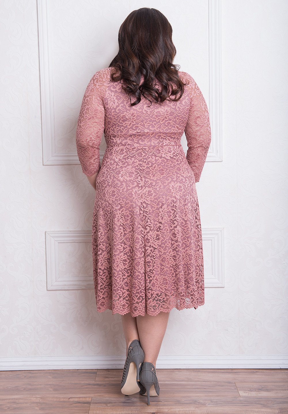 Plus Stunning Size Lace Formal Dresses With Long Sleeves V Neck Knee Length Evening Gowns A E Cheap Short Prom Dress