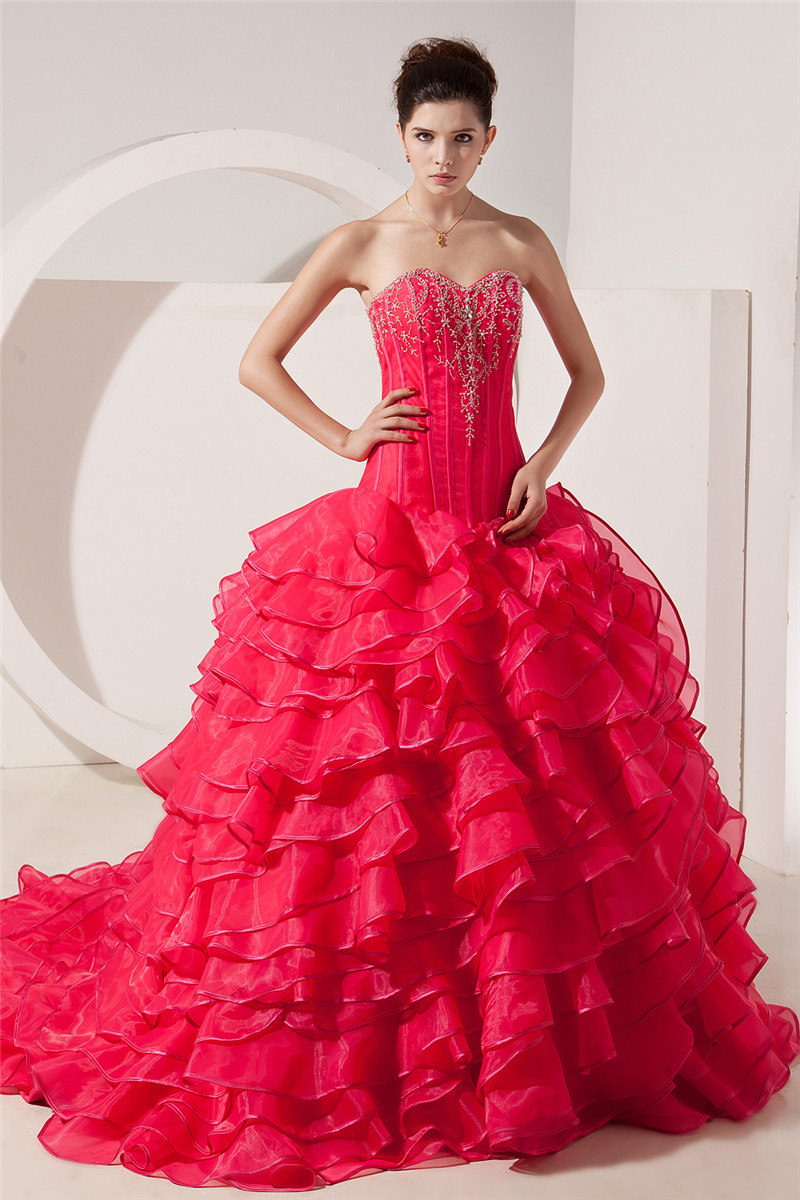 2017 Sexy Sweetheart Crystal Tiered Ball Gown Quinceanera Dress with Beading Organza Plus Size Sweet 16 Dress Vestido Debutante Gowns BQ62