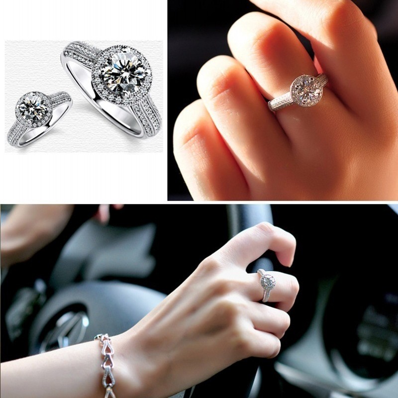 Unique 2017 Female ring Pave set 5A Zircon Cz Real 925 Sterling silver Engagement wedding band rings for women Fashion jewelry