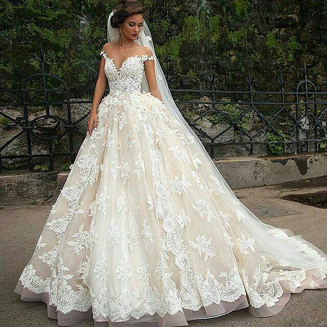 Sheer Neck Cap Sleeve Ball Gown Lace Wedding Dresses Appliques Ivory Organza Ruffled Floor Length Wedding Gowns Custom Made Bridal Gowns, Pink
Sheer Neck Cap Sleeve Ball Gown Lace Wedding Dresses Appliques Ivory Organza Ruffled Floor Length Wedding Gowns Custom Made Bridal Gowns, Pink