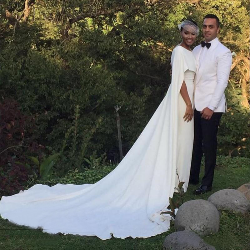 Simple 2017 White Chiffon Mermaid Wedding Dresses With Cowl Backs Cheap Bateau Chapel Train Long Bridal Gowns Custom Made China EN10319