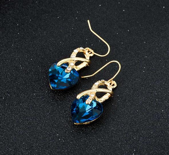 Gold Plated Jewelry Sets For Women Crystal Heart Necklace Earrings Jewellery Set Bridal Wedding Accessories 2016 HJIA849