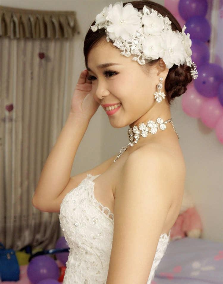 Bridal Lace Pearl Wedding Accessories Handmade Rhinestone Crystals Flower Headband Wedding Hair Jewelry Beads Bridal Hairwear Free Shipping