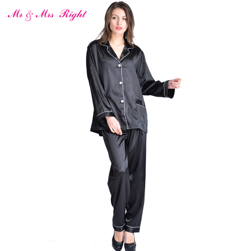 Wholesale- MR & MRS RIGHT Satin Pajamas Set Robe Fashion Sleeping Wear Female Nightgown Silk Long Size V-neck Valentine's Day Gift Pajama