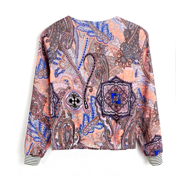 2016 New European and American style retro print round neck sport jackets women summer coat Plus Size S M L XL