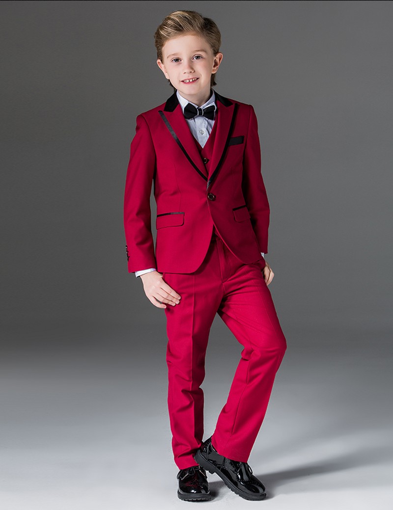 One Button Boy Tuxedos Peak Lapel Children Suit Royal Blue/Red/Black Kid Wedding/Prom Suits (Jacket+Vest+Pants+Bow Tie+Shirt) NH1