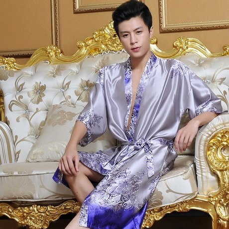 Wholesale-1pcs men robes bathrobe plus size Manview robe for man mens sexy sleepwear male kimono silk free shipping Silk bathrobe men