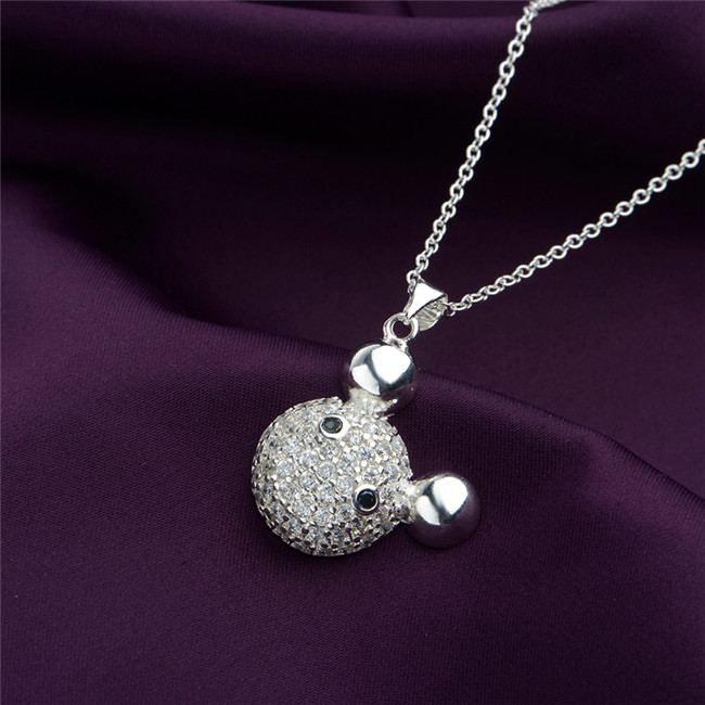 Free shipping bear pendant necklace white gemstone sterling silver plate necklace STSN541,hot sale fashion 925 silver necklace factory