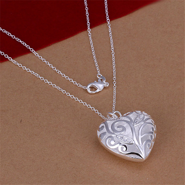 Brand new Three dimensional heart shape pendant necklace white gemstone sterling silver plated necklace STSN224 ,fashion 925 silver necklace