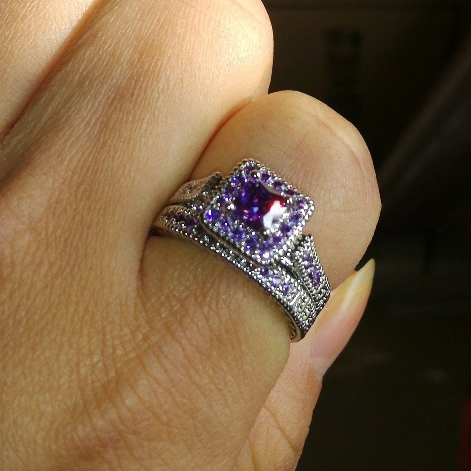 Princess Cut Amethyst Set: 2024 Bridal Engagement Ring Set