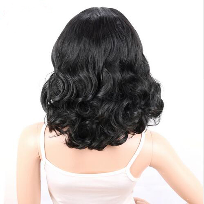 Medium Long Wavy Hair black Wig Middle part Halloween Heat Resistant Fashion Women Synthetic Free Wig Cap