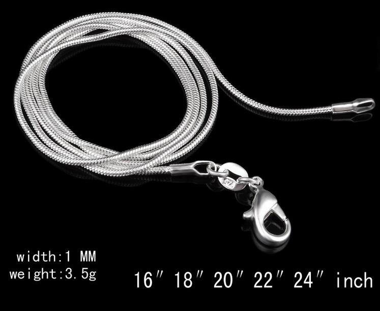 Free shipping S Sterling Sier Chains Necklaces 1mm Snake Chain DIY Necklace 16inch 18inch 20inch 22inch 24inch sailormoon sister have Jewelry accessor