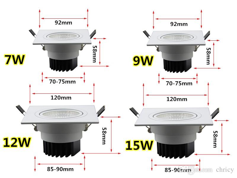 Square Led Downlight Dimmable Spotlights COB Recessed Lighting Fixture 7W/9W/12W/15W Ceiling Lamp AC85-265V