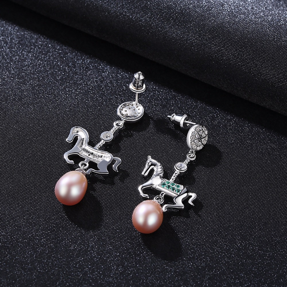 PAG&MAG 925 Sterling Silver Fashion Creative Color Carousel Drop Earrings For Girl Natural Pearl Pendant Earrings Women Jewelry