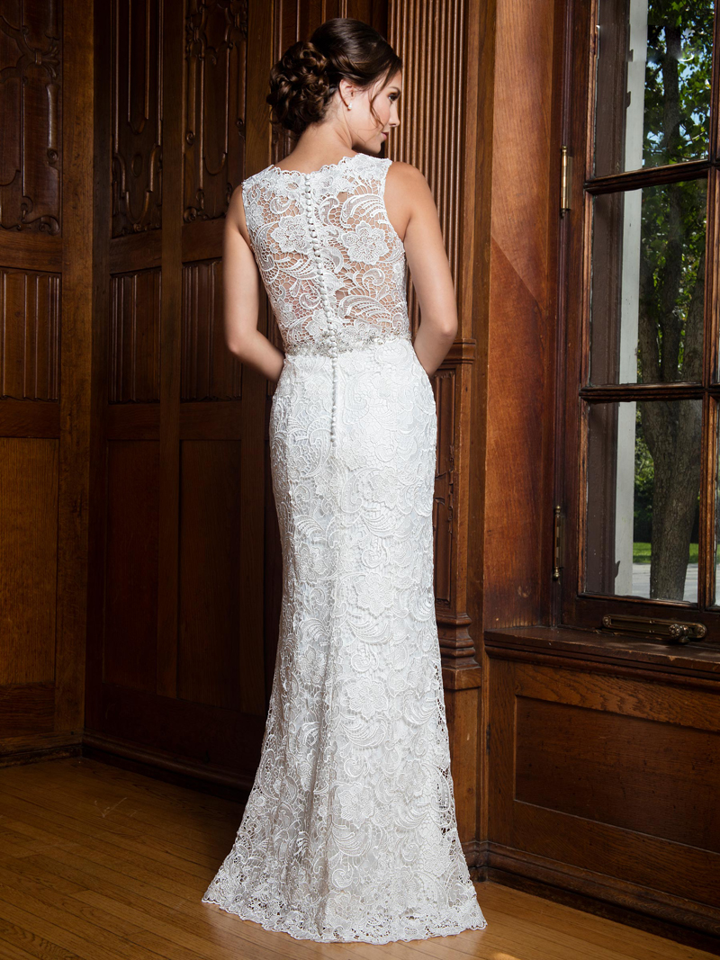Vintage Lace wedding dress features jewel neck line illusion back with zipper and buttons closure Wedding Dresses robe de mariée
