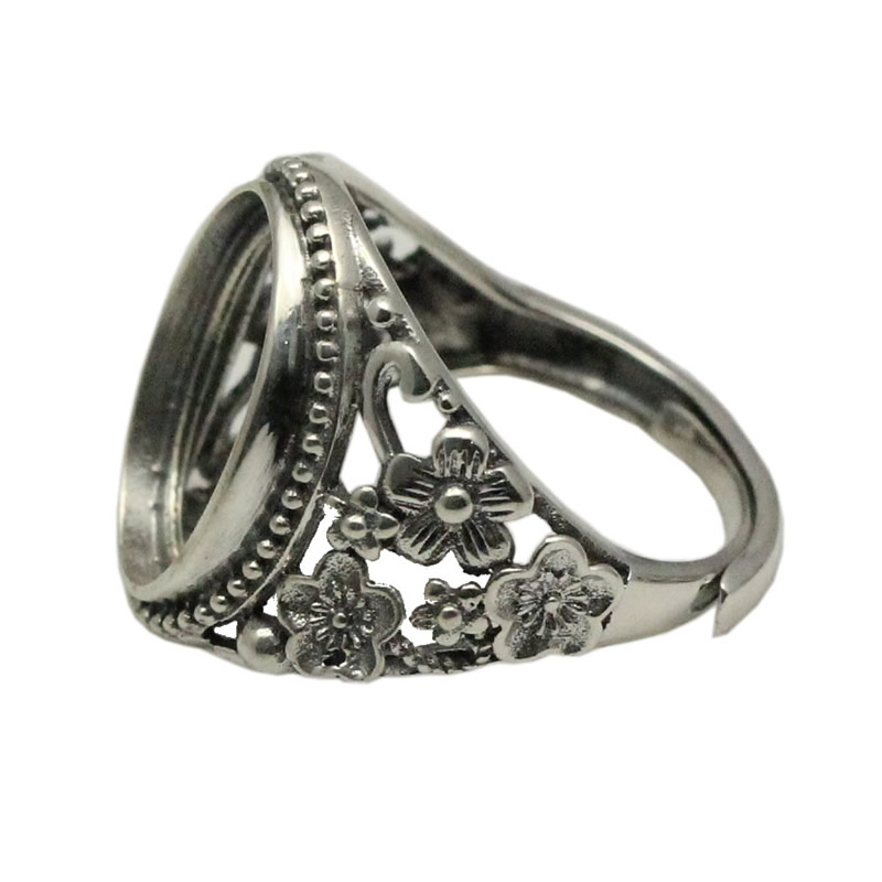Beadsnice Thailand Silver Rings DIY Ring Setting Antique Style Filigree Ring Base for Oval Stones Sterling Silver Rings wholesale ID 34080