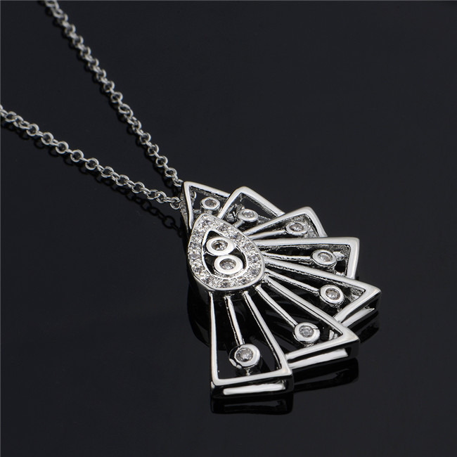Best gift fan shape Pendant Necklace white gemstone sterling silver necklace STSN501,fashion 925 silver necklace factory direct sale