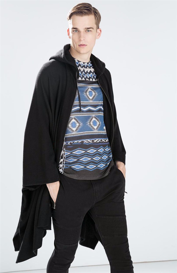 2016 Harajuku Gothic Clothing British Style Fashion Mens Wool Cloak Cape Long Black Hooded Trench Coat Men Windbreaker Overcoat