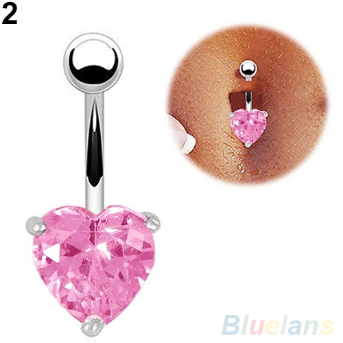 Wholesale-Silver Gold Navel Belly Button Ring Rhinestone Bar Heart Star Belly Piercing Body Jewelry 97TV