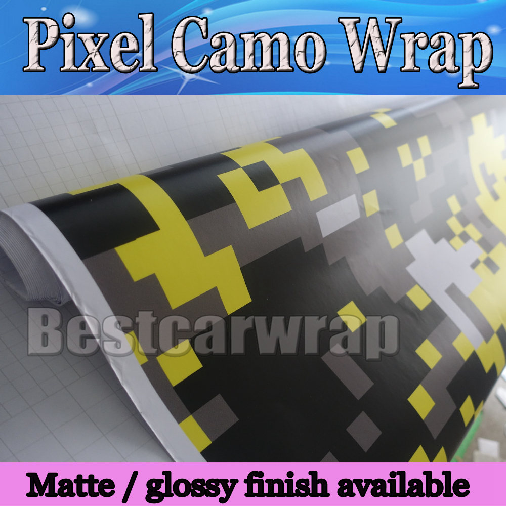 Yellow Digital Tiger Camo Vinyl Car Wrap Styling With air bubble Free Pixel Camouflage Graphics Car Sticker Film 1.52x30m/Roll 5x98ft