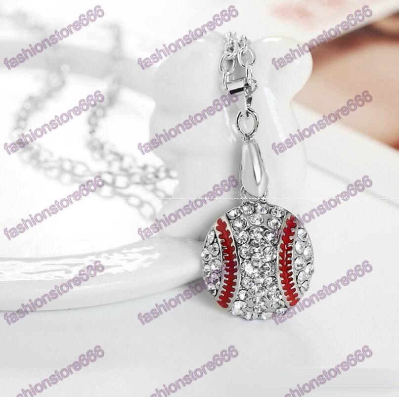 Crystal Baseball Pendant Necklaces Fashion Sports Jewelry Best Friend Gift For Team Club Base Ball Lovers