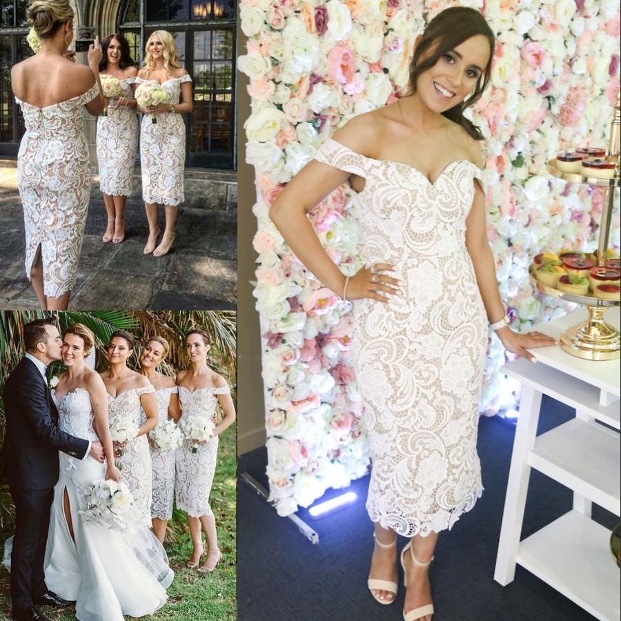 Cheap Lace Tea Length Country Bridesmaids Dresses Off The Shoulder Sheath Wedding Guest Dress Sleeveless Short Maid Of Honor Gowns
Cheap Lace Tea Length Country Bridesmaids Dresses Off The Shoulder Sheath Wedding Guest Dress Sleeveless Short Maid Of Honor Gowns