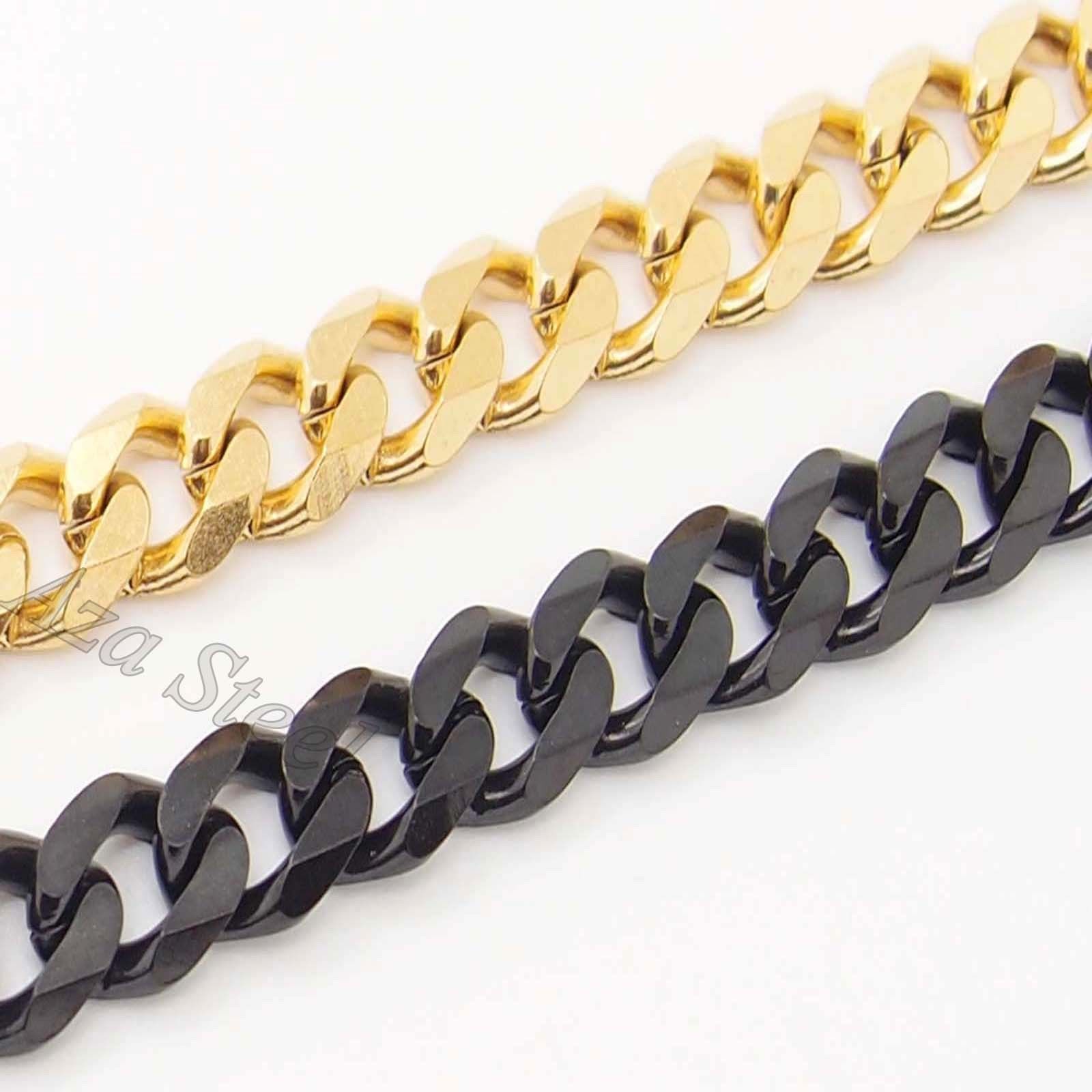 sell well MEN'S 8MM 18"-36" Black & Gold 316L Stainless Steel Curb Chain Necklace