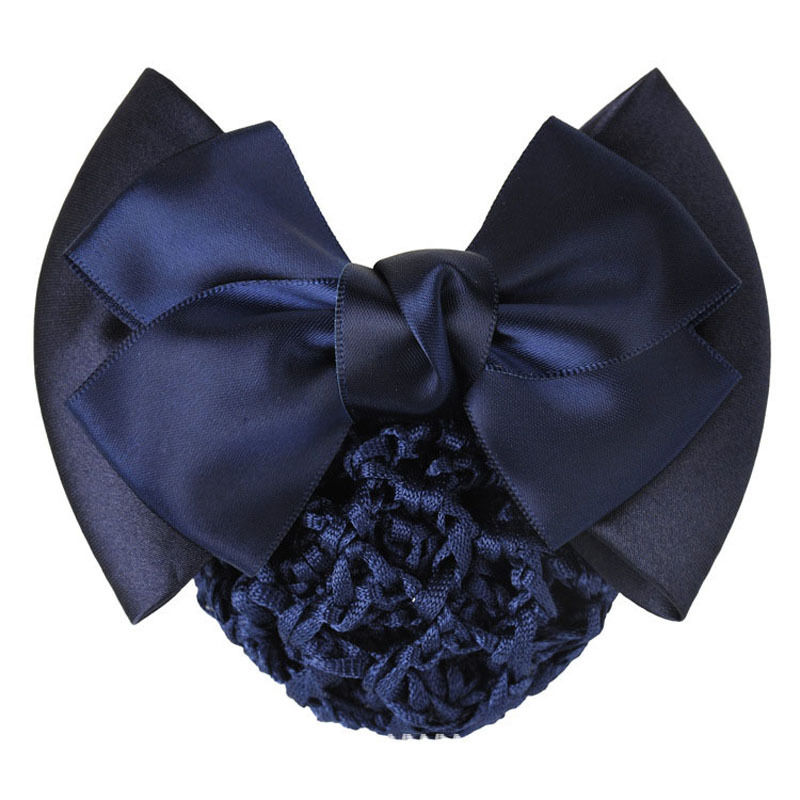 Lady Satin Bow Rhinestone Barrette Hair Clip Cover Net Bun Snood Bowknot Sweet #R48