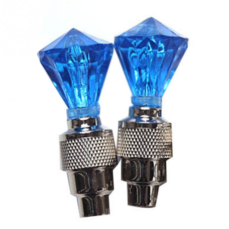 2Pcs LED Bicycle Wheel Tire Valve Light Safety Warning Flashing Diamond Car Lamp Decorate Bike Light Gorgeous Night Tail Light