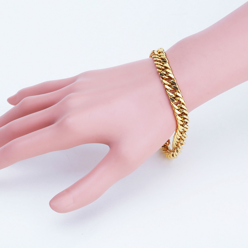 Thick Chain Bracelet 18k Yellow Gold Filled Mens Bracelet Double Curb Chain 9"