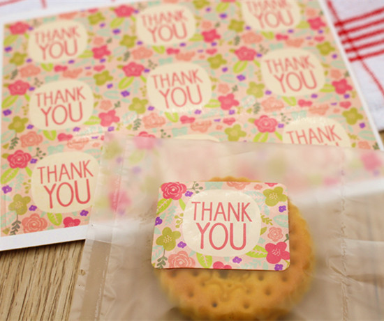 Pack of 100 Sheet Floral 'Thank You' Baking Stickers - 4x3cm Decorative Labels for Cookie Crafting & Gifts