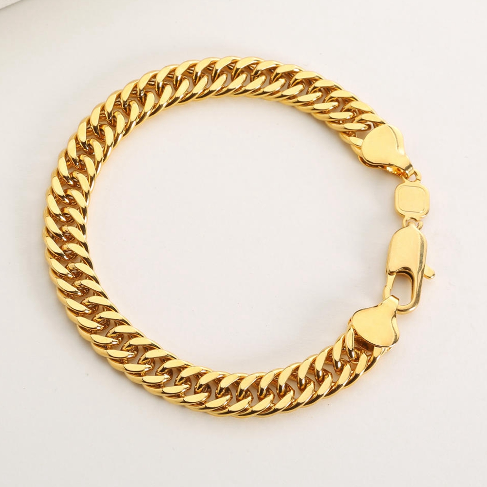Thick Chain Bracelet 18k Yellow Gold Filled Mens Bracelet Double Curb Chain 9"