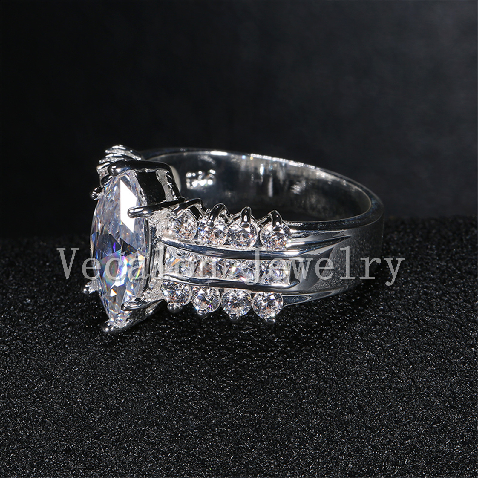 Vecalon 2016 Fashion Brand Handmade Marquise Cut 5ct Cz Simulated dia Sterg Sier Engagement Band Wedding Ring for Women