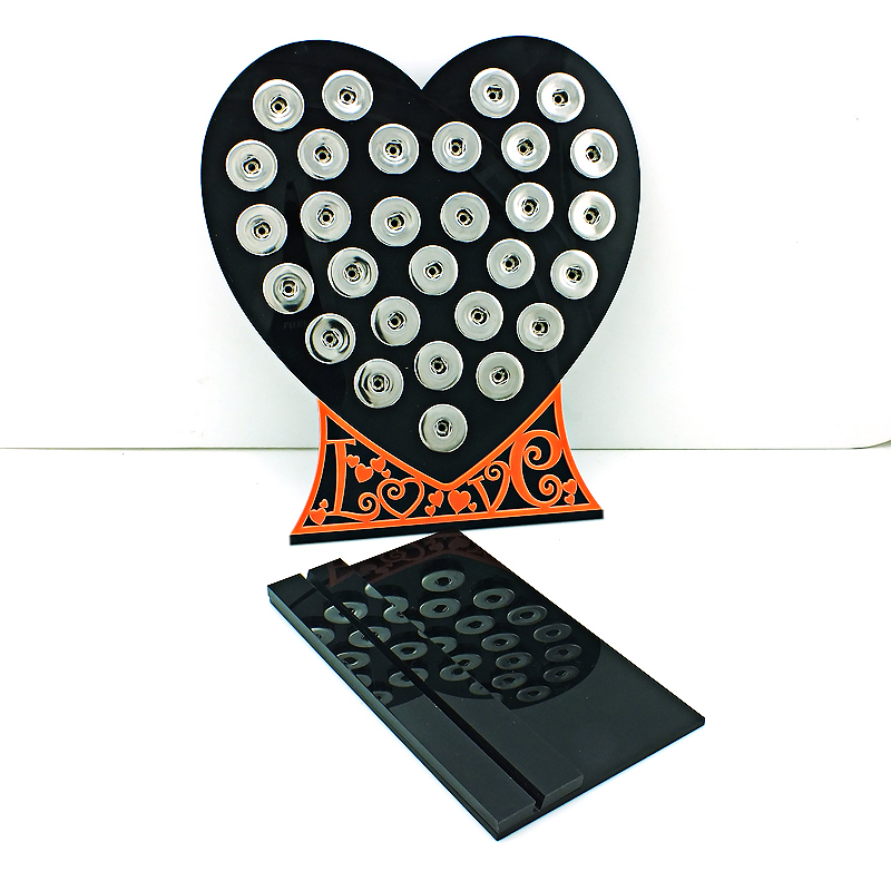 Brand New 18mm Snap Button Display Stands Fashion Black Acrylic Heart With Letter Interchangeable Jewelry Display Board