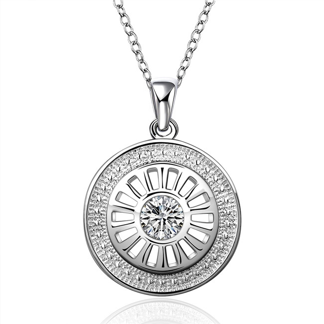 Best gift women's Button buckle shape pendant necklace white gemstone sterling silver plated necklace STSN692