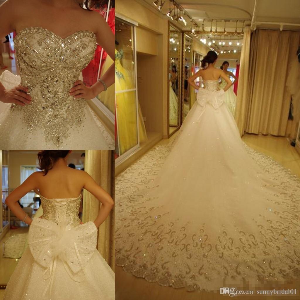 Luxurious Sweetheart 2019 Wedding Dresses Tulle Crystals Beaded Royal Train Wedding Gowns Plus Size Lace-up Custom Made Bridal Dresses, Gold
Luxurious Sweetheart 2019 Wedding Dresses Tulle Crystals Beaded Royal Train Wedding Gowns Plus Size Lace-up Custom Made Bridal Dresses, Gold