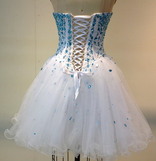 Lovely Ball Gown Sweetheart Beaded Tulle Short Homecoming Dress 2019 Party Dress Lace Up Back Real Photo
