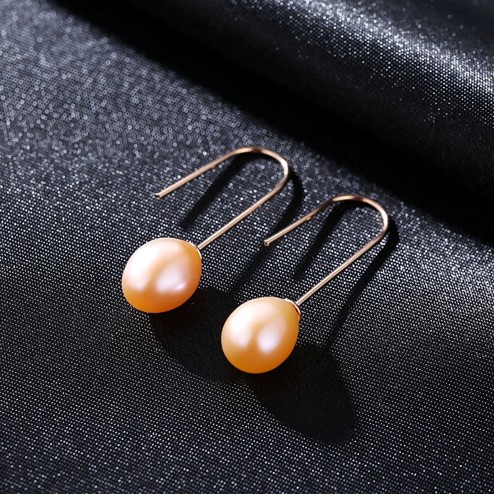 PAG&MAG Simple Ear Hook 925 Sterling Silver Earrings 8-9mm Natural Rice Pearl Drop Earrings for Women Classic Pearl Jewelry