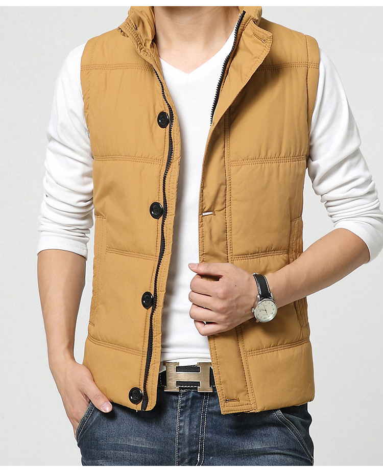 Fall-Zipper & Snap Placket Winter Man Casual Vest Plus Size M-3XL Brand New Pocket Design Mandarin Collar Men Warm Waistcoat